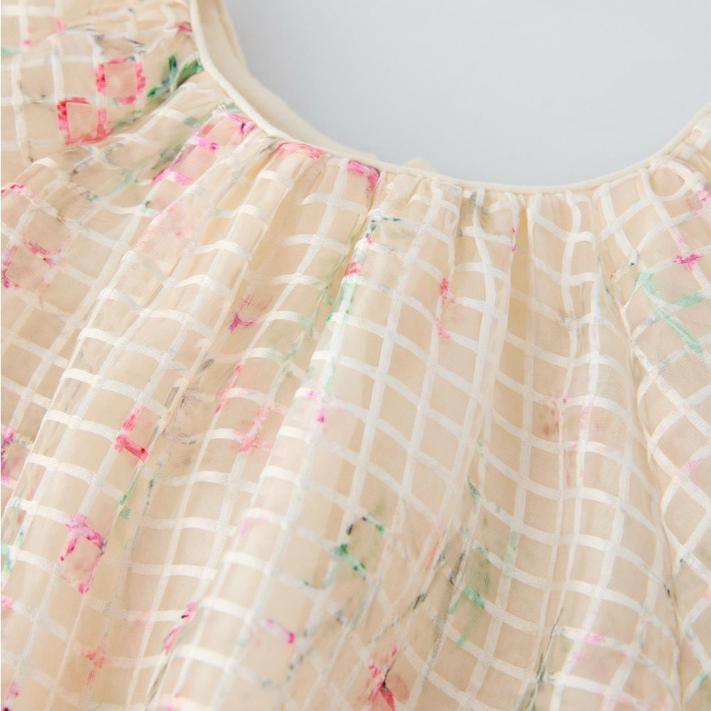 NWOT Zara Checkered Floral Organza Dress. Sizes 18-24 Months & 4 Years Available - Picture 3 of 6